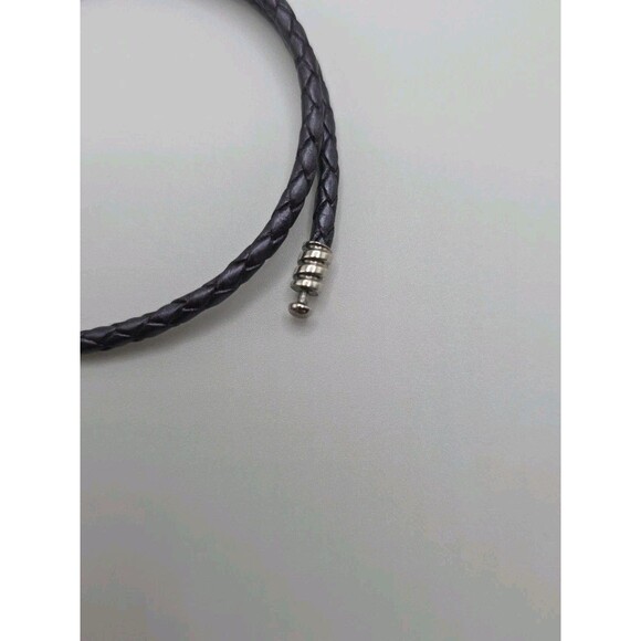 Pandora Purple Double Wrap Leather Braided 925 Silver Bracelet 13.5" Authentic - Picture 6 of 7